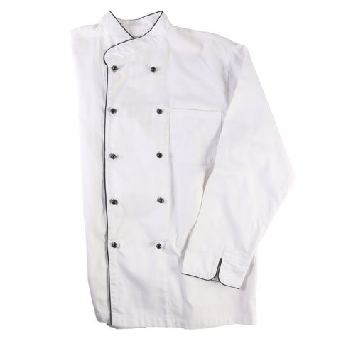 CCK Long Sleeve Chef's Uniform, Black Trimming (Pearl Black Button), L
