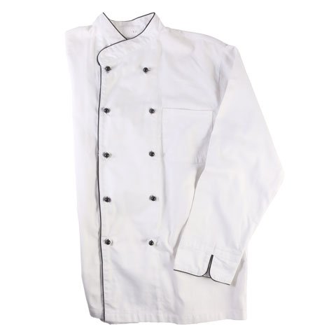 CCK Long Sleeve Chef's Uniform, Black Trimming (Pearl Black Button), M