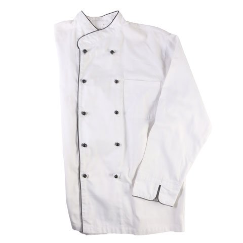 CCK Long Sleeve Chef's Uniform, Black Trimming (Pearl Black Button), XL