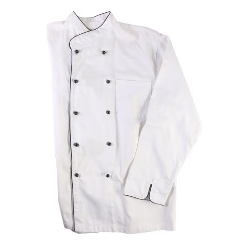 CCK Long Sleeve Chef's Uniform, Black Trimming (Pearl Black Button), XXL