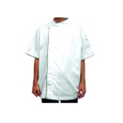 CCK Short Sleeve Chef's Uniform Covered Press Button With Black Trimming,L