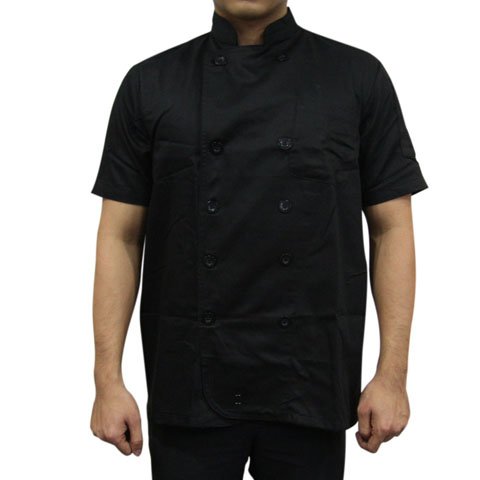 CCK Black Short Sleeve Chef's Uniform With Black Button,M