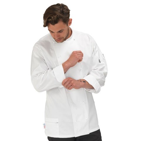 Le Chef Long Sleeve Chef Uniform W/White Removable Studs, White, Staycool, 2XL