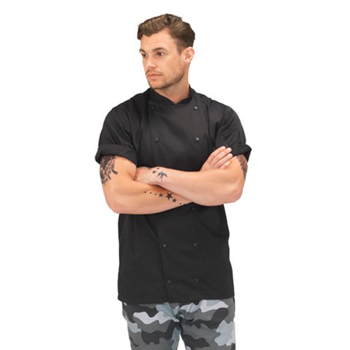 Le Chef Short Sleeve Chef Jacket, Black, Lite Weight, 2XL