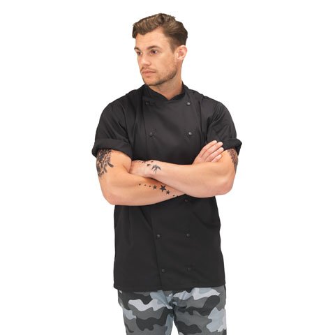 Le Chef Short Sleeve Chef Jacket, Black, Lite Weight, L