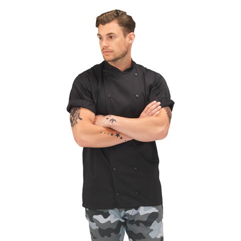 Le Chef Short Sleeve Chef Jacket, Black, Lite Weight, M