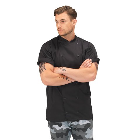 Le Chef Short Sleeve Chef Jacket, Black, Lite Weight, S