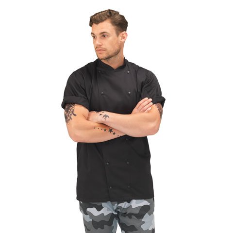 Le Chef Short Sleeve Chef Jacket, Black, Lite Weight, XL