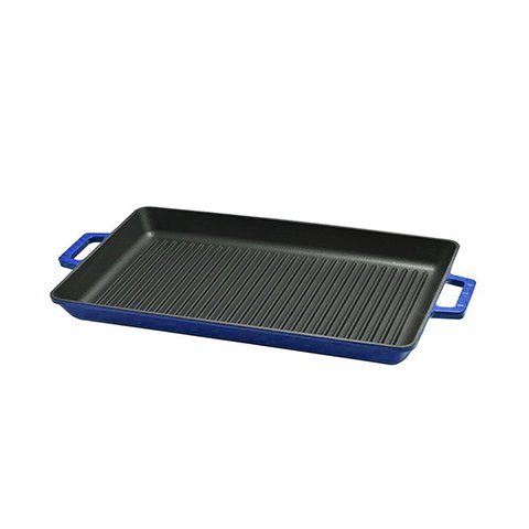 Lava Cast Iron Griddle Grill With Integral Metal Handle L26x45cm, Blue