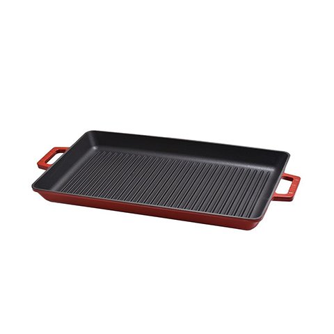 Lava Cast Iron Griddle Grill With Integral Metal Handle L26x45cm, Red