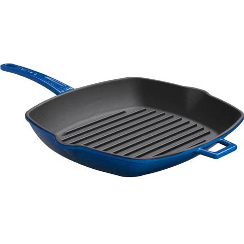 Lava Cast Iron Rectangle Grill Pan With Metal Handle 26x32cm, 2.6L, Blue