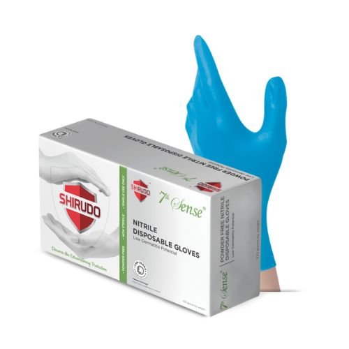 Shirudo Powderfree Nitrile Glove 1.5 Aql, Small, Blue, 100Pcs/Box, 7Th Sense
