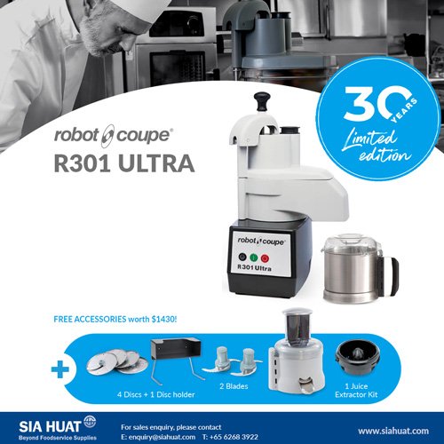 R301UD ULTRA FOOD PROCESSOR WITH S/S CONTAINER (PROMO KIT INCLUDED) 3.7L 230V/50Hz, 1-PHASE , UK PLUG, ROBOT COUPE  ==1 YEAR WARRANTY==